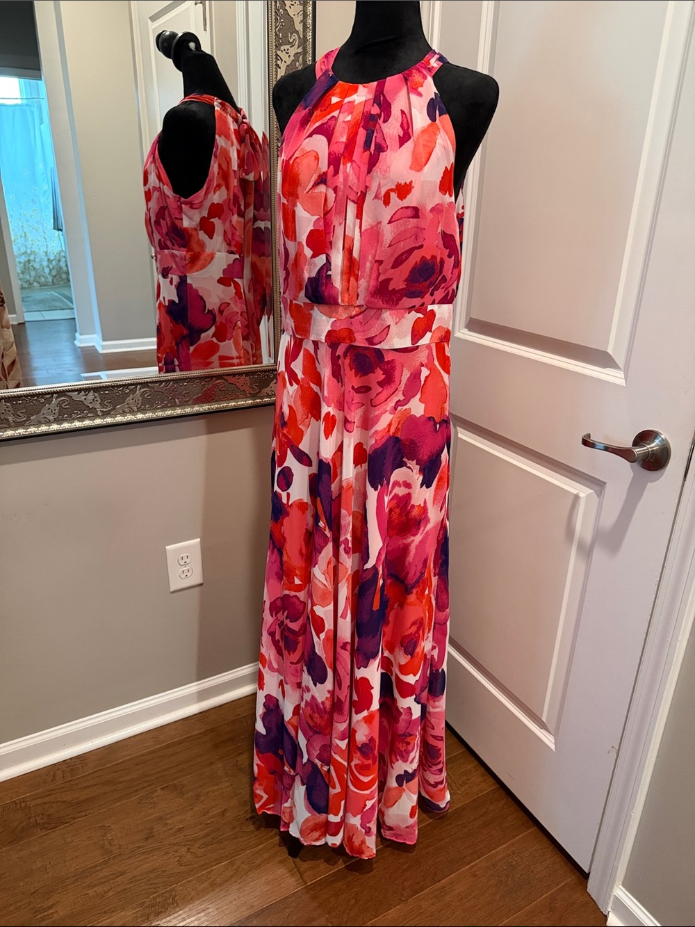 Eliza J Floral Halter Maxi Dress in Pink, Red & Purple